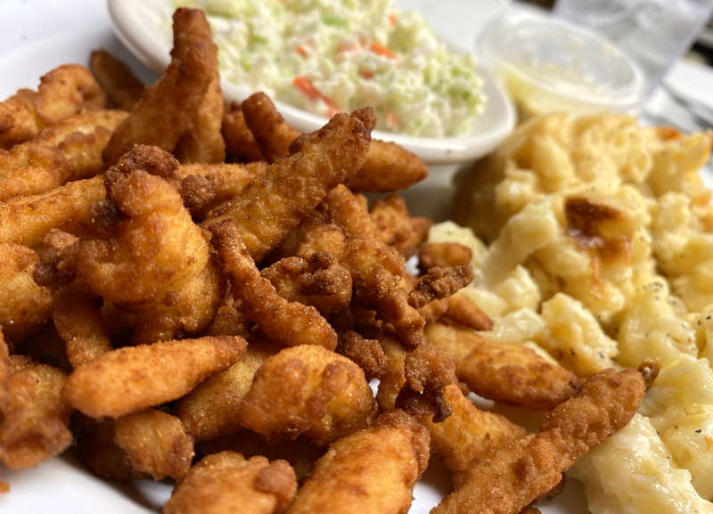 Fried clams with fries and slaw